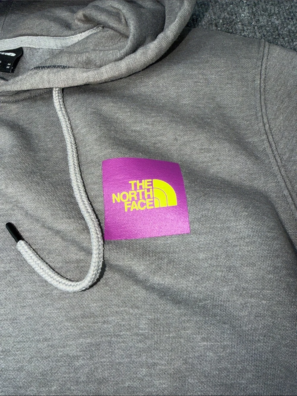 The North Face Gray Hooded Pullover with Pink Logo Patch